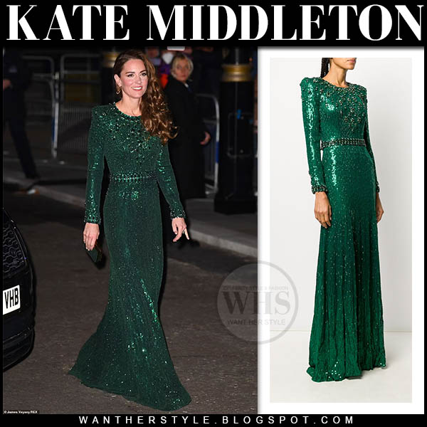 Kate Middleton in emerald green sequin dress at the Royal Variety Performance