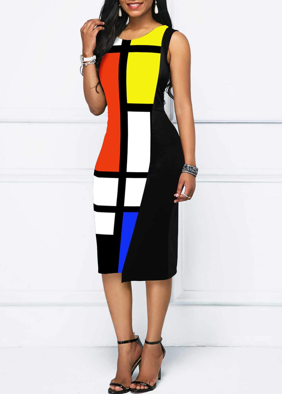 Geometric Print Patchwork Multi Color Bodycon Dress @ RMNOnline Fashion Group
