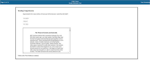 Dental Admissions Test Reading Comprehension Screen Shot