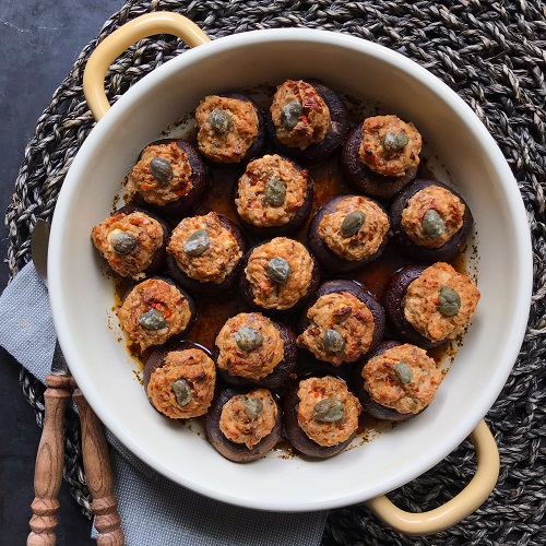 gefüllte Backofen-Champignons mit Tomaten-Feta-Creme