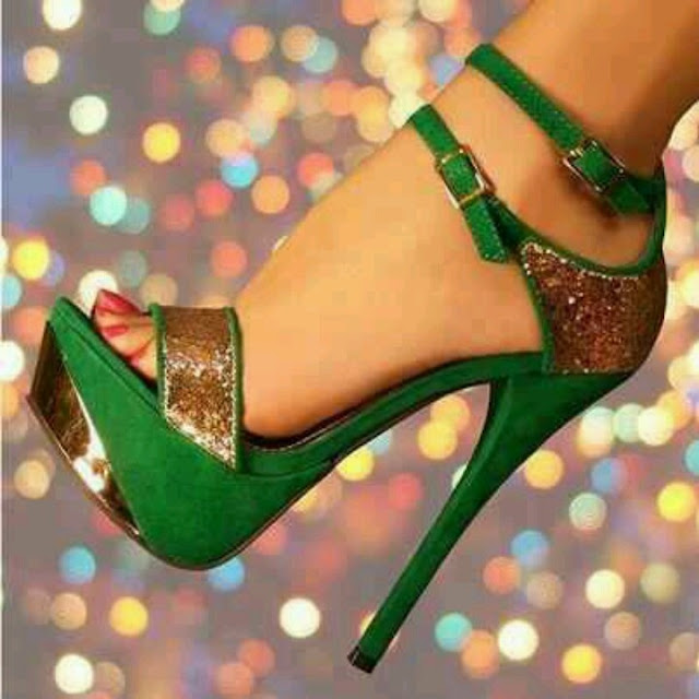 Golden And Green High Heels For Ladies
