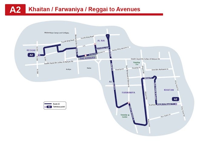  A2 Kuwait Bus Route A2 Khaitan – Riggae KuwaitBus