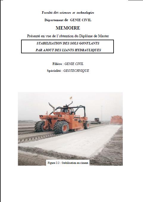  mémoire de Stabilisation des sols gonflants par ajout des liants hydrauliques pdf