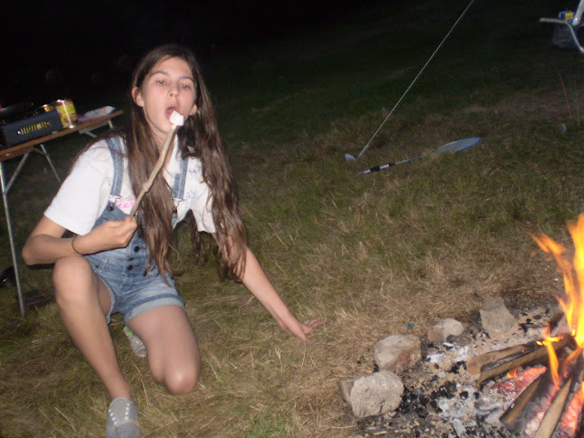 toasting marsh mallows over an open fire