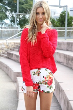 Floral shorts and red top for Ladies