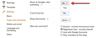 googleplus settings for blogger