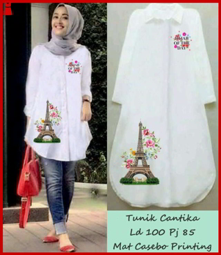Bj1350 Busana Model Baju Tunik Muslim Cantika Putih