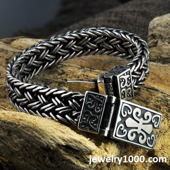 Men's Sterling Silver Fleur De Lis Wide Braided Bracelet