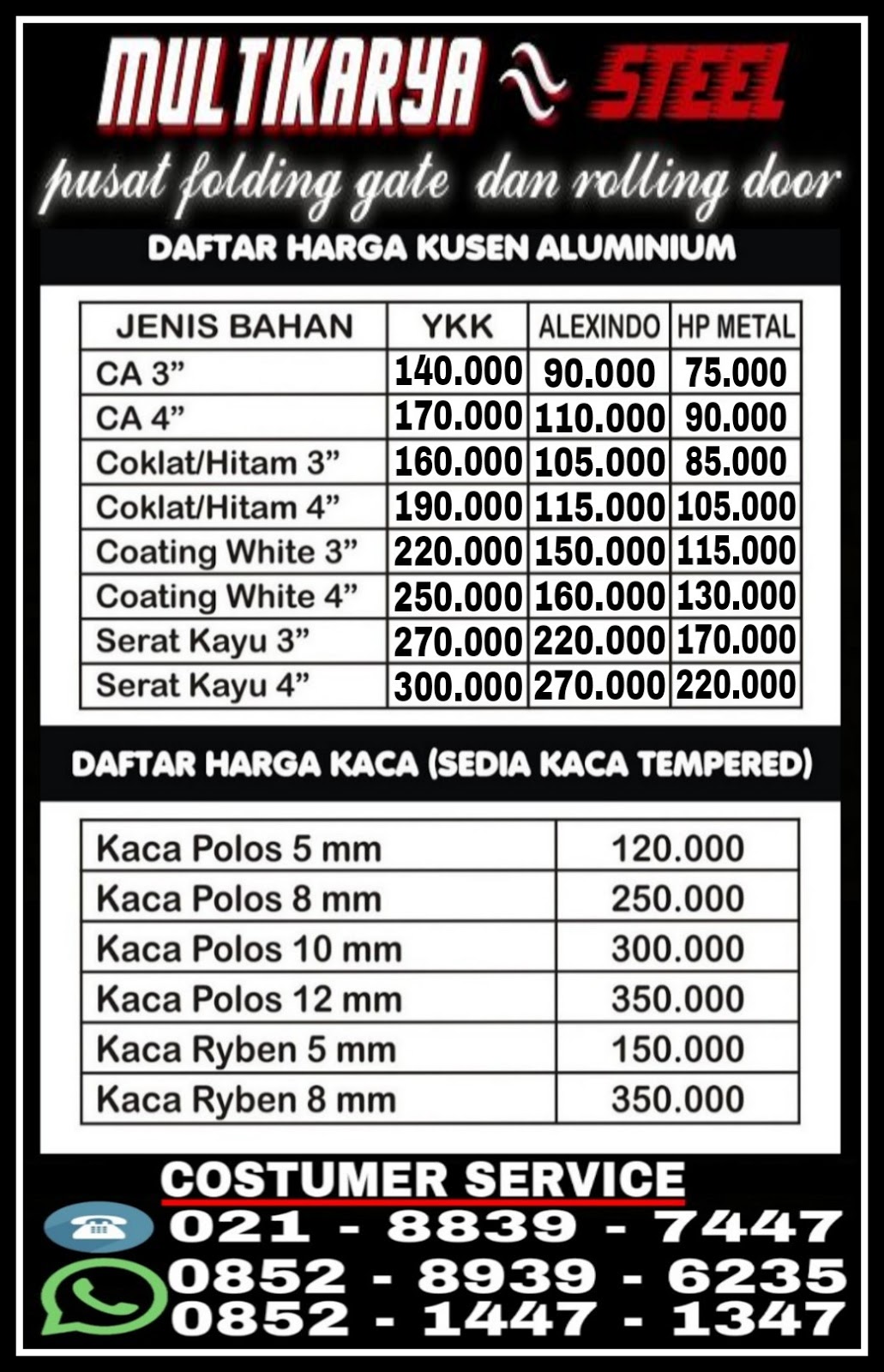 Daftar Harga  Kusen Aluminium Dan Kaca  Batam Murah 