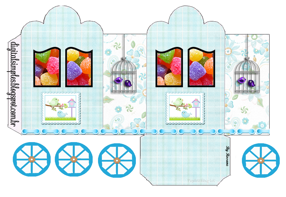 Birds in Light Blue: Princess Carriage Shaped Free Printable Boxes.