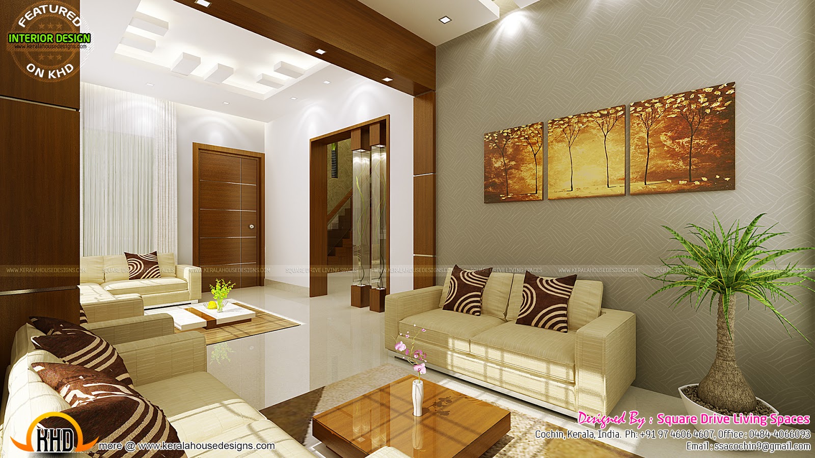 Contemporary kitchen, dining and living room  Kerala home design and floor plans
