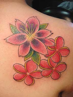 Japanese Flower Tattoo Design on Back Girl