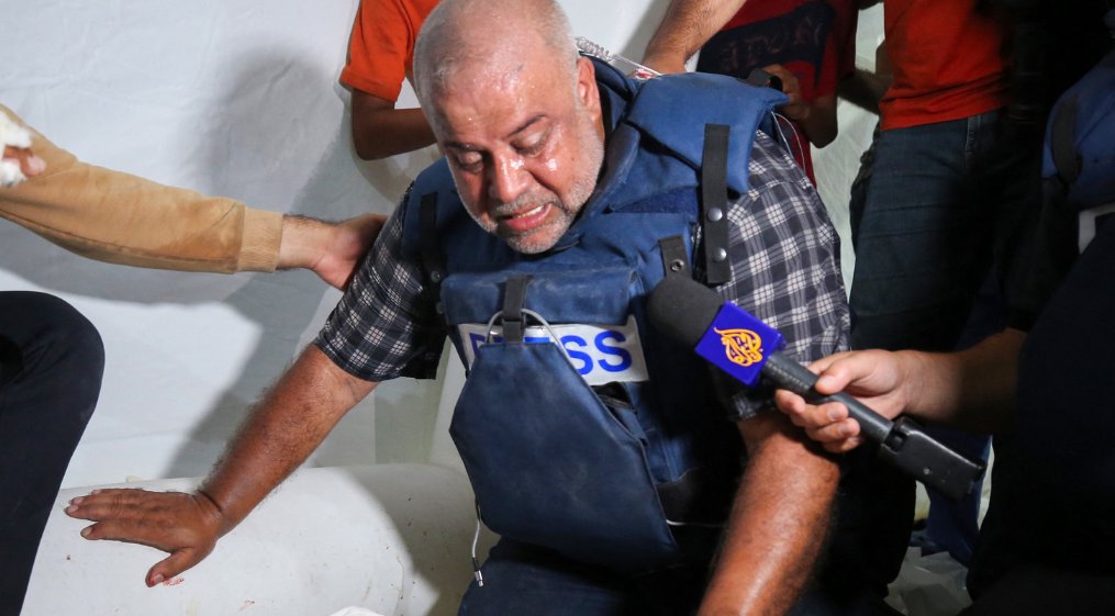 Al Jazeera Gaza bureau chief, Wael Dahdouh, crying after losing.his family in an Israeli air raid, according to Al Jazeera
