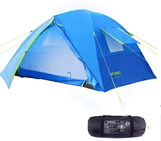 FUNDANGO Lightweight Compact Portable Waterproof 4 Person Family Tent with Vestibule for Camping Backpacking, Blue