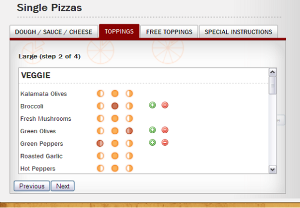 Pizza Pizza toppings selection interface