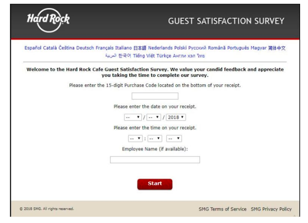 Hard Rock Guest Satisfaction Survey