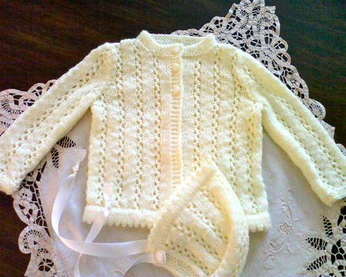 Lace Baby Sweater with Bonnet - Free Pattern 