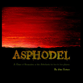 The Asphodel cover art: the title in brown on a painting of a black horizon against a red sky.