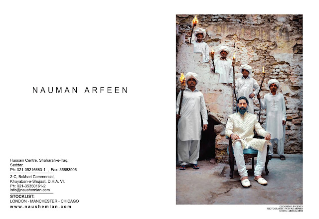 Nauman Arfeen for Diva Magazine ft. Model Abbas Jafri in a mughal attire and holding a court in a fort like a nawaab