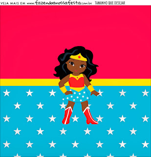 Wonder Woman Afro Free Printable Invitations and Candy Bar Labels. 