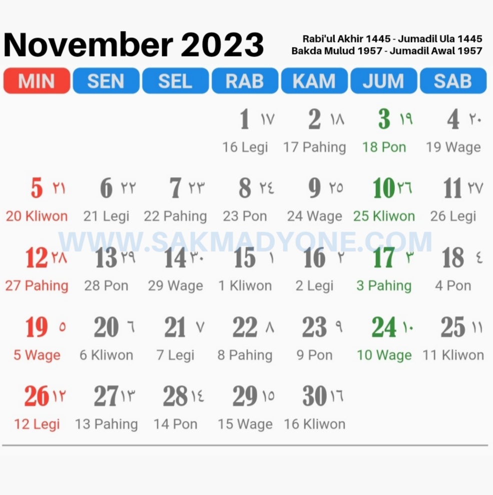 Kalender Jawa November 2023 Lengkap Dengan Weton