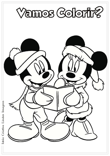 Mickey e Minnie de Natal para colorir