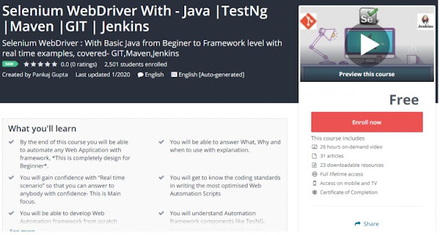 [100% Free] Selenium WebDriver With - Java |TestNg |Maven |GIT | Jenkins