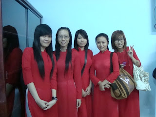 Girl students with Aodai, the Vietnamese dress