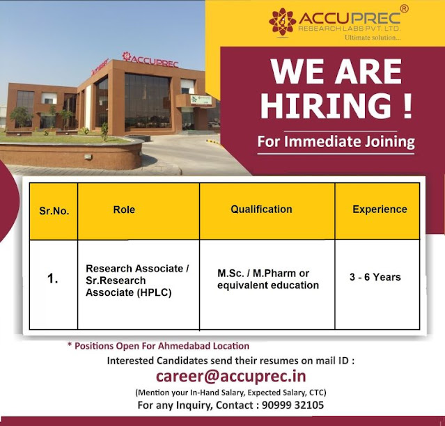 Accuprec Research Lab Hiring For Research Associate / Sr Research Associate (HPLC)