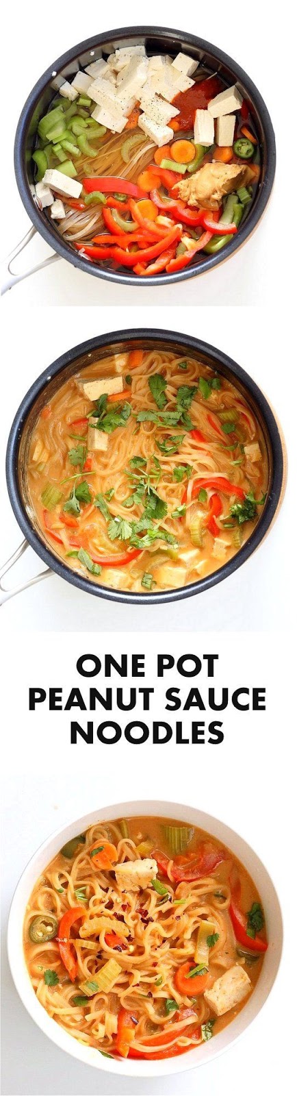 Vegan One Pot Peanut Sauce Noodles: Ready in 20 minutes! Brown rice noodles, veggies, peanut or almond butter, spices, flavors, boil and done. #Easy