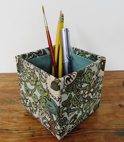 fabric-covered pencil cup, square shape
