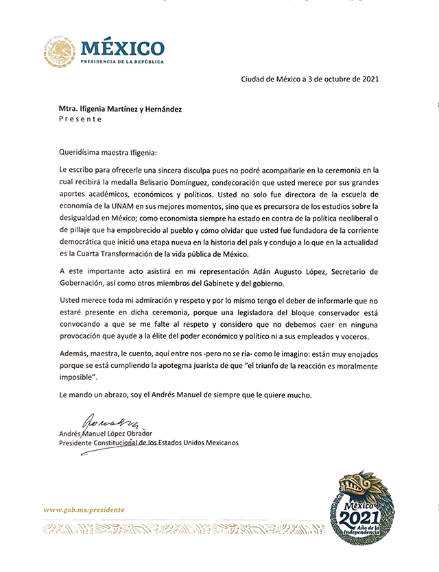 AMLO  cancela asistencia a la entrega de la Medalla Belisario Domínguez