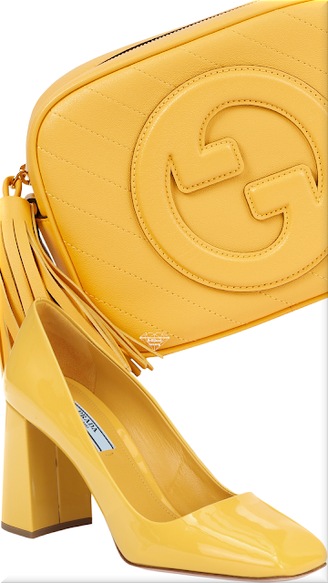 ♦Pantone Spectra Yellow Gucci patent leather pumps & Blondie small leather shoulder bag #gucci #pantone #yellow #shoes #bags #brilliantluxury