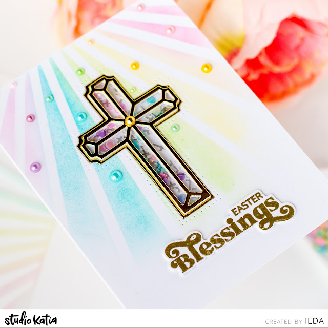 Easter Blessings, Cross Shaker Card, Studio Katia, Pastel, rainbow, Card Making, Stamping, Die Cutting, handmade card, ilovedoingallthingscrafty, Stamps, how to, ink blending,