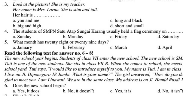 Contoh Soal UTS Bahasa Inggris SMP Kelas 7 Semester 1 