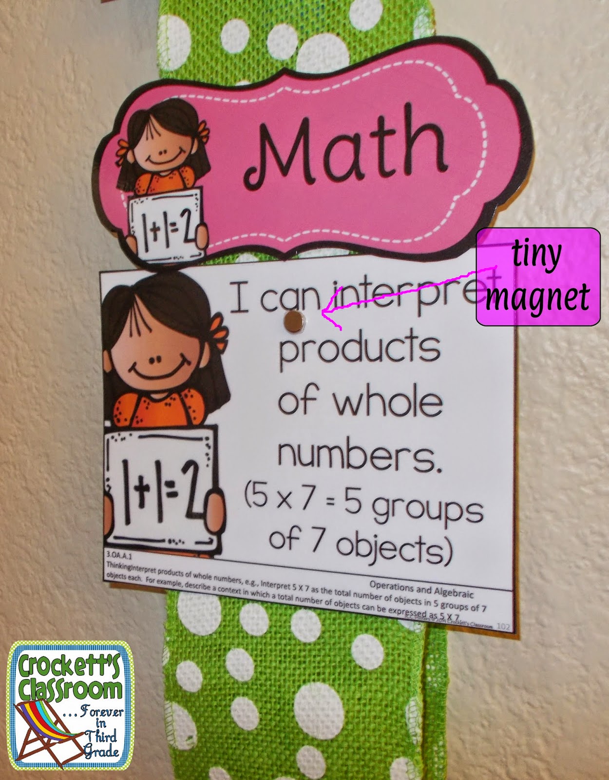 Tiny magnet holds small signs in a display--Crockett's Classroom