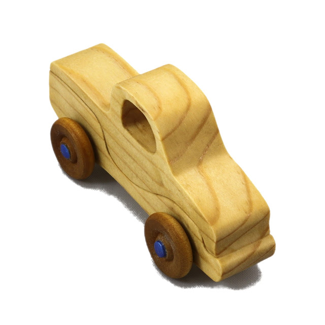 Wood Toy Truck, Handmade and Finished with Oil and Wax Metallic Sapphire Blue Acrylic Paint, Itty Bitty Jimmie Pickup