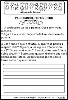 Poema passarinho fofoqueiro atividades