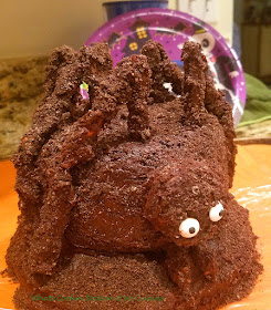 this is a spider cake made with chocolate cake and chocolate frosting