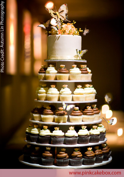 Cupcake Tower with Butterflies and Top Cake