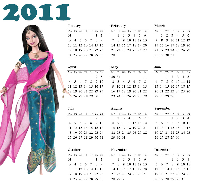 FREE PRINTABLE INDIAN BARBIE - BOLLYWOOD - CALENDAR 2011 title=