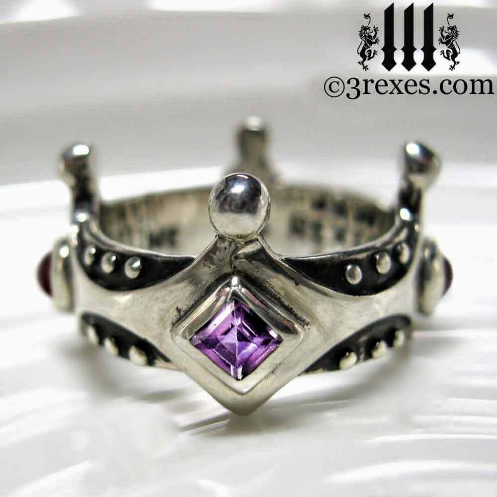 silver Medieval Gothic wedding Crown Ring