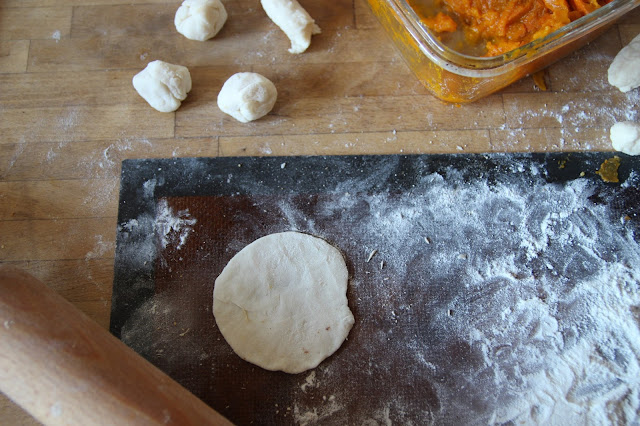 Raviolis grillés potimarron-cacahuète (préparation)