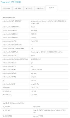 Samsung SM-G900S GFXBench listing