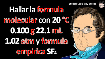 Un compuesto tiene la fórmula empírica SF4. A 20 °C, 0.100 g del compuesto gaseoso ocupa un volumen de 22.1 mL y ejerce una presión de 1.02 atm. ¿Cuál es la fórmula molecular del gas?