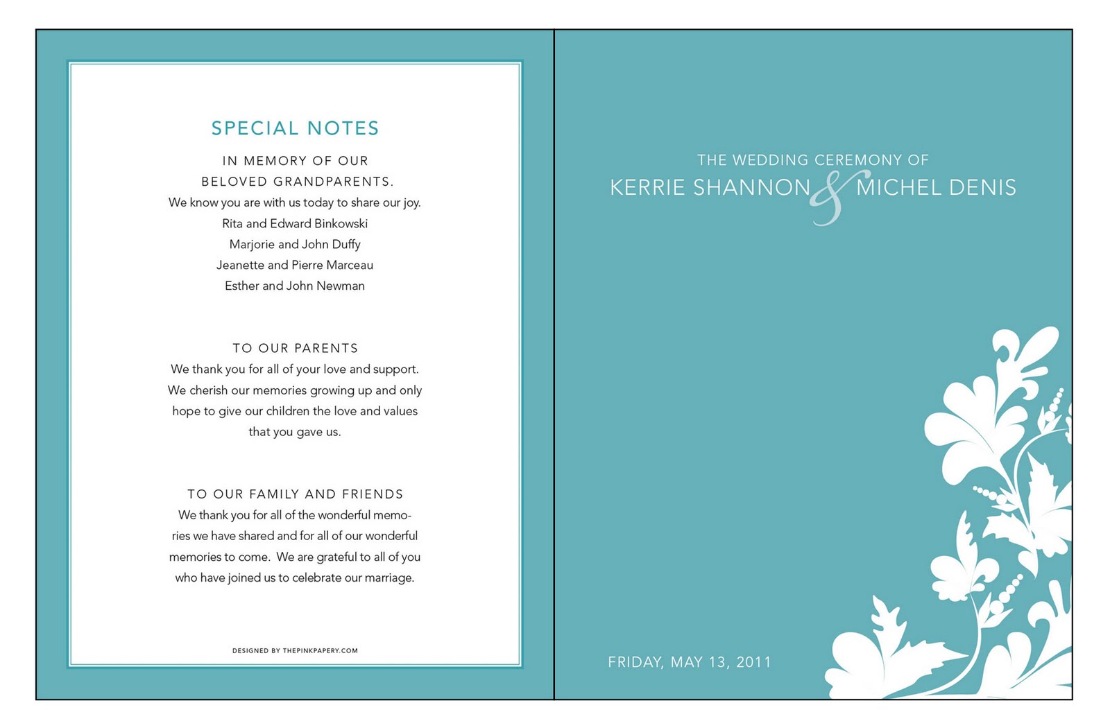 samples of wedding programs