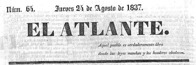 Cabecera del periódico El Atlante en 1837