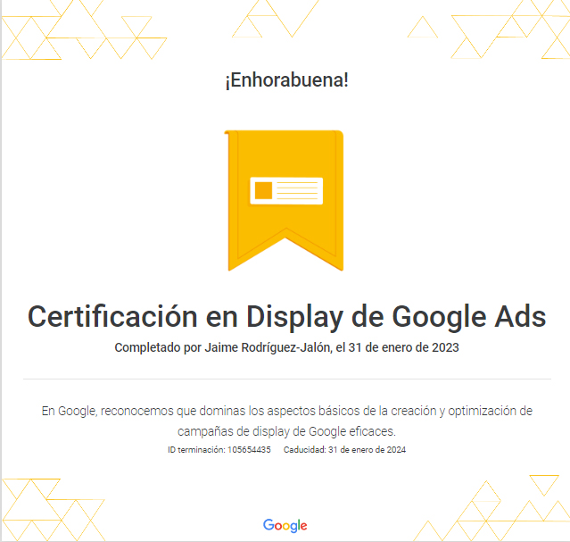 Jaime Rodríguez-Jalón Certificación Google Ads Display