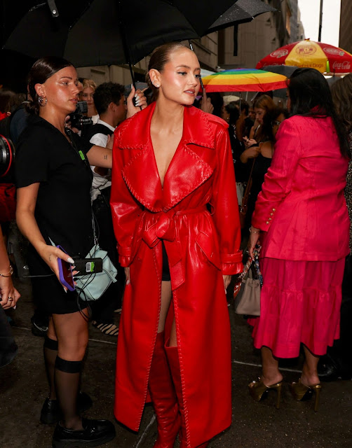 Leni Klum Flaunts Cleavage in Red Leather at Alice & Olivia’s 2024 Show in New York