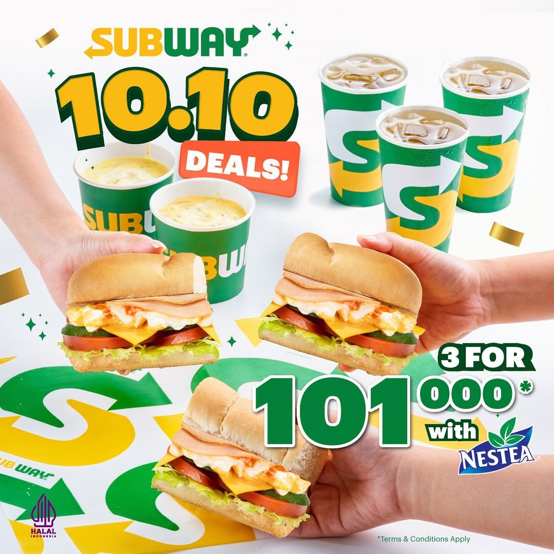 Promo SUBWAY 10.10 DEALS! 3 FOR Rp. 101.000